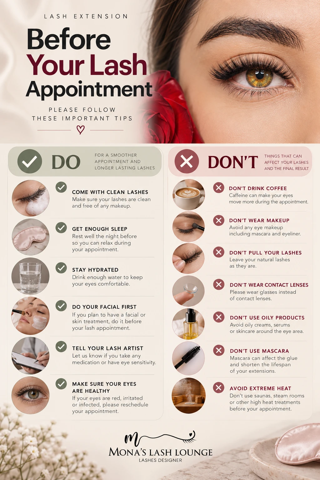 The dos and don'ts to follow before your lash extension appointment at Mona's Lash Lounge